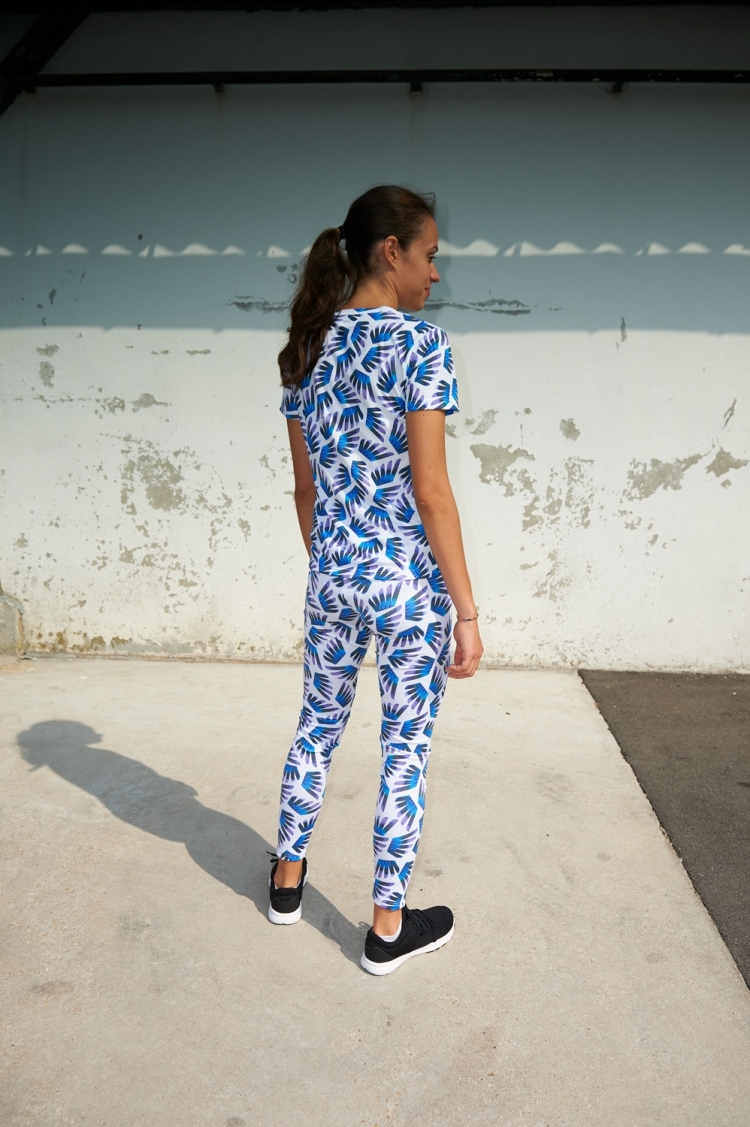 Suzanne Jersey - Winged Blue & Purple pattern - 3/4 Back view