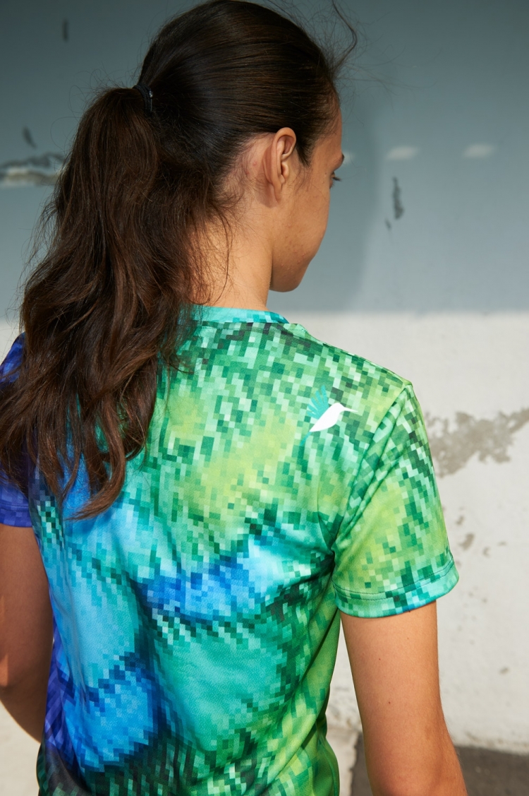 Suzanne Jersey - Pixel Plumage Blue & Green - Women's football - Back view hummingbird retail