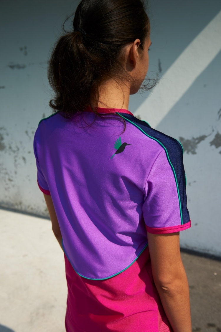 Honeyball Jersey Purple Jazz - Women’s Soccer - Back view detail hummingbird
